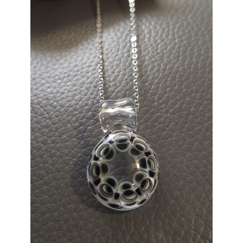 Artisan Lampwork Glass Pendant Necklace Honeycomb Dot Stack Borosilicate 18"